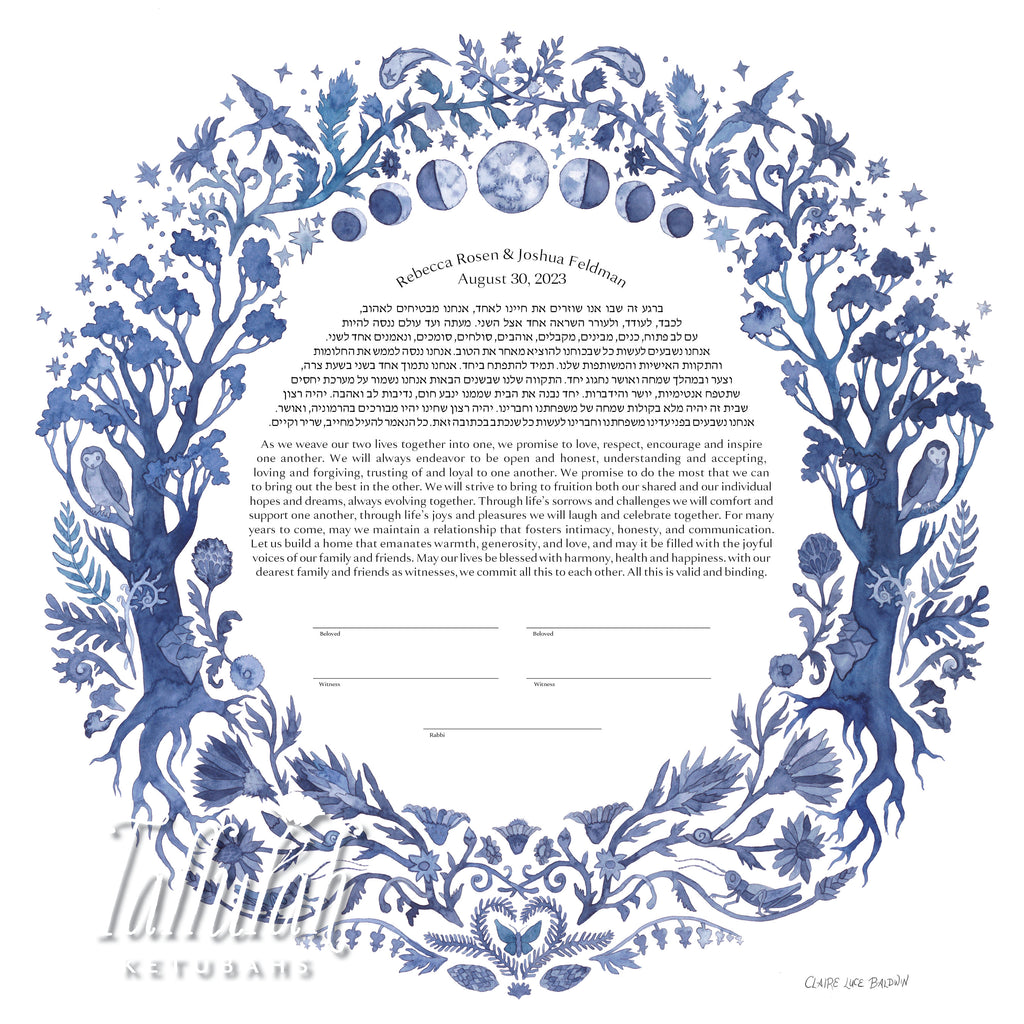 Indigo Celestial Wreath Ketubah by Guest Artist Claire Luce Baldwin