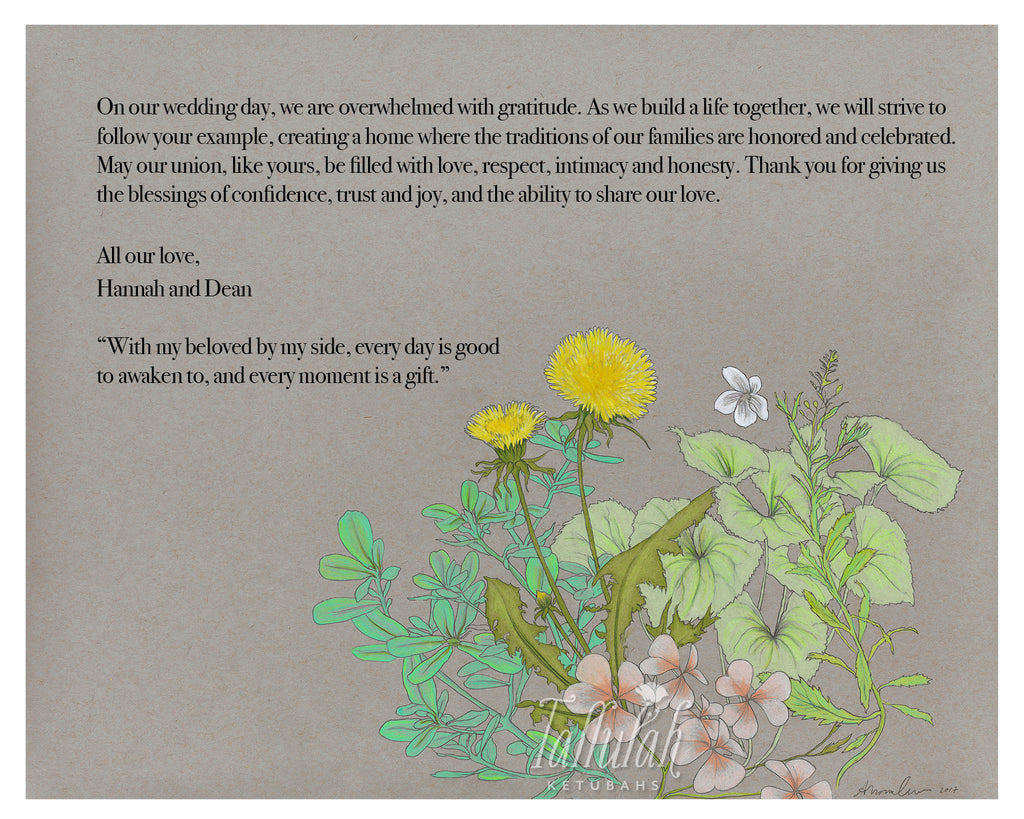 Dandelion Purslane Herbal Parents Gift | Tallulah Ketubahs