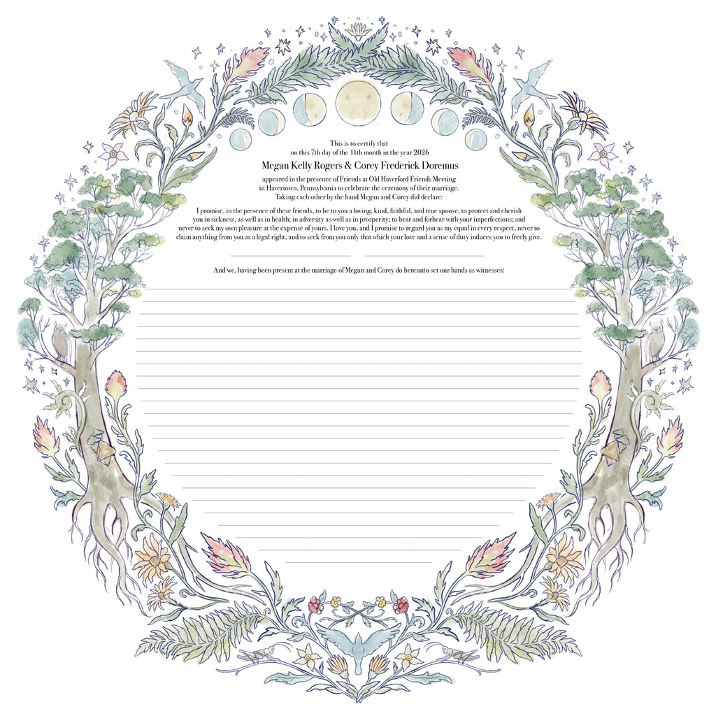 Hand-Painted Celestial Wreath Wedding Certificate - Balance