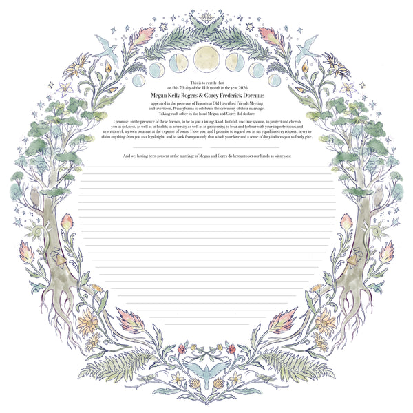 Hand-Painted Celestial Wreath Wedding Certificate - Balance