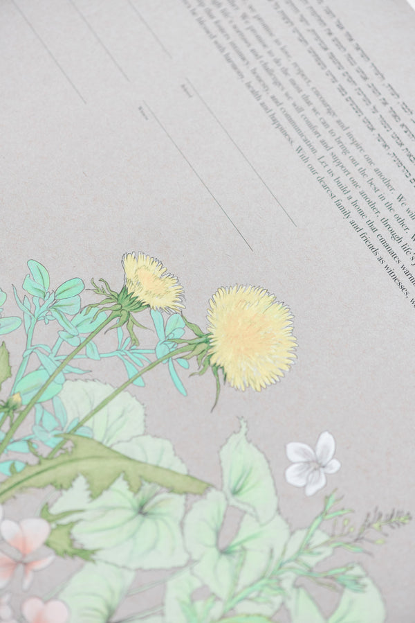 Dandelion Purslane Herbal Ketubah | Detail Shot | Tallulah Ketubahs